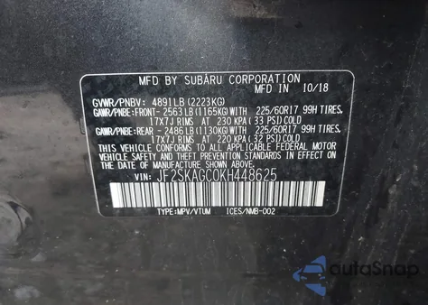 2019 Subaru Forester Premium from USA, damaged, VIN JF2SKAGC0KH448625